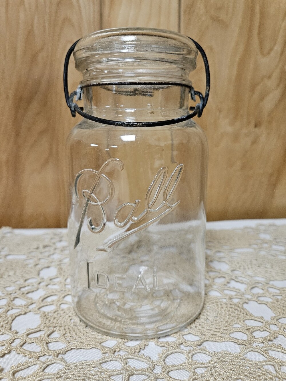 Ball Ideal Mason Jar Quart W/Wire Bale Glass Lid Vintage #9 No Seal